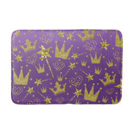 Tapete De Banheiro Princesa Meninas Brilho Roxo & Dourado