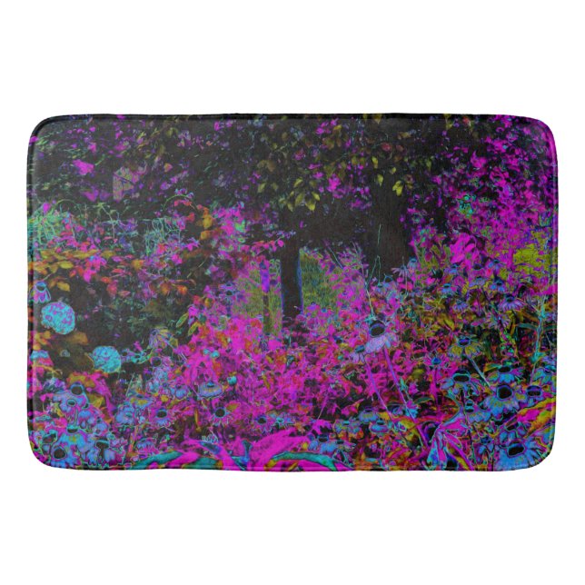 Tapete De Banheiro Psicodélico, Rosa Quente e Jardim Negro (Frente)