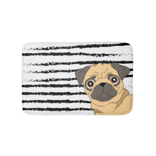 Tapete De Banheiro Pug preto listrado branco