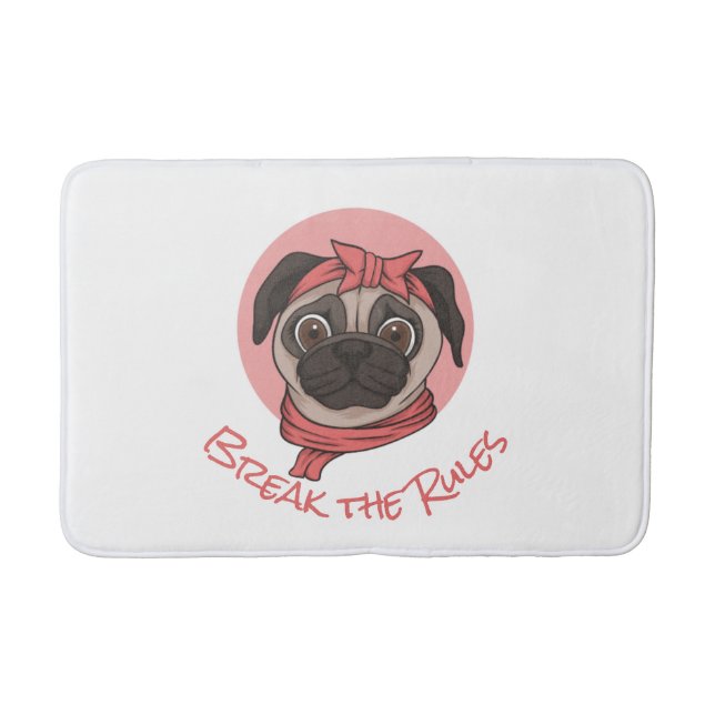 Tapete De Banheiro Pug Rosa Quebre As Regras Bath Mat (Frente)