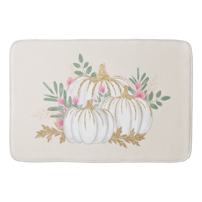 Tapete De Banheiro Pumpkins branco e Dourado Aquarela (Frente)