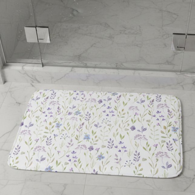 Tapete De Banheiro Purple Floral Bath Mat (sweet pretty lavender purple wildflower garden meadow bathmat)