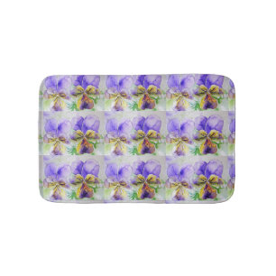 Tapete De Banheiro Purple Viola Watercolor Pansy floral Bath Mat