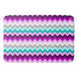 Tapete De Banheiro Purple White Teal Chevrons Large Bath Mat