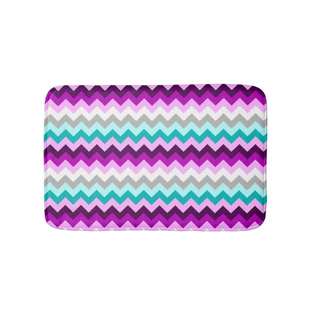 Tapete De Banheiro Purple White Teal Chevrons Small Bath Mat (frente)