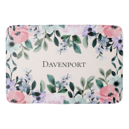 Tapete De Banheiro Púrpura Rosa e Aquarela Floral Verde