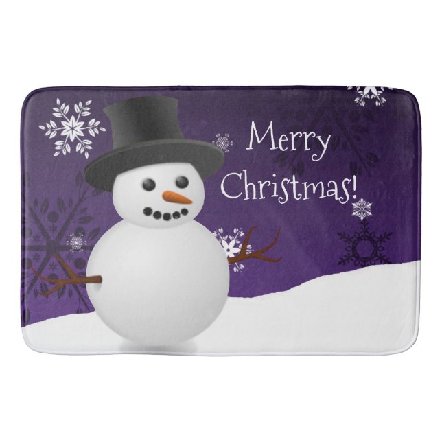 Tapete De Banheiro Púrpura Snowman Winter Scense Christmas Bath Mat (Frente)