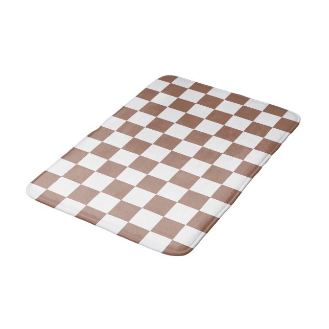 Tapete De Banheiro Quadrados xadrez marrom mocha branco geométrico re (Angulado)