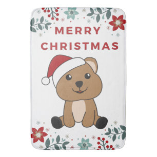 Tapete De Banheiro Quokka Natal Snow Animais de inverno Quokkas Bath