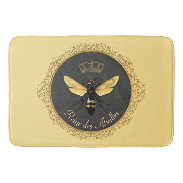 Tapete De Banheiro Rainha Cinza de Abelhas Francesas Elegante Amarelo (Frente)