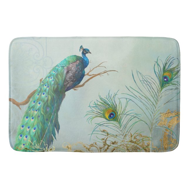 Tapete De Banheiro Ramificação da Árvore de Penas de Peacock Elegante (Frente)