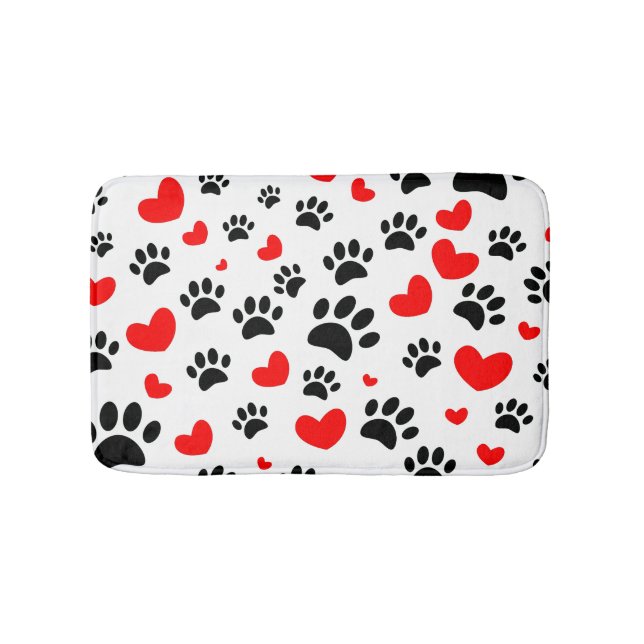 Tapete De Banheiro Random Dog Paw Prints And Red Hearts Canine Art (frente)