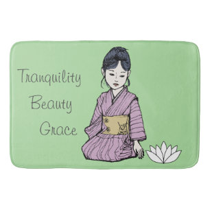 Tapete De Banheiro Rapariga Asiática em Kimono Rosa-Mauve