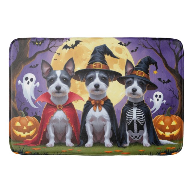 Tapete De Banheiro Rat Terrier Dogs Pumpkin Halloween Engraçado (Frente)