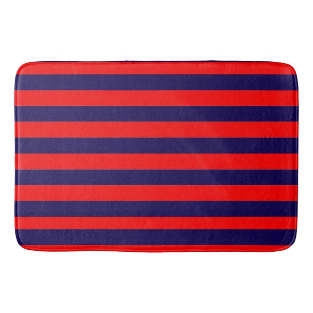 Tapete De Banheiro Red and Navy Blue Nautical Stripes  (Frente)