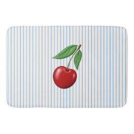 Tapete De Banheiro Red Cherries on Blue Stripes Pattern