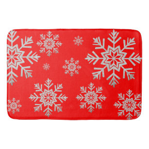 Tapete De Banheiro Red Faux Silver Glitter Snowflake Bath Mat