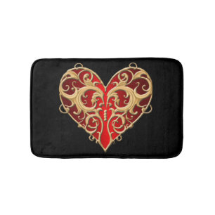 Tapete De Banheiro Red Filigree Heart Bath Mat