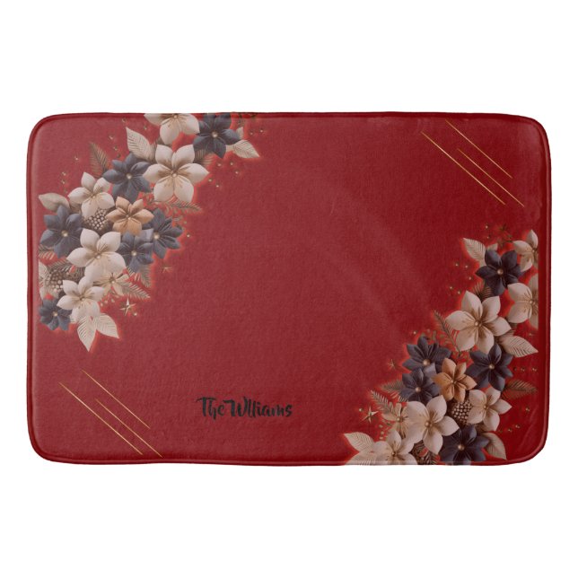Tapete De Banheiro Red Floral Geometric Bath Mat (Frente)