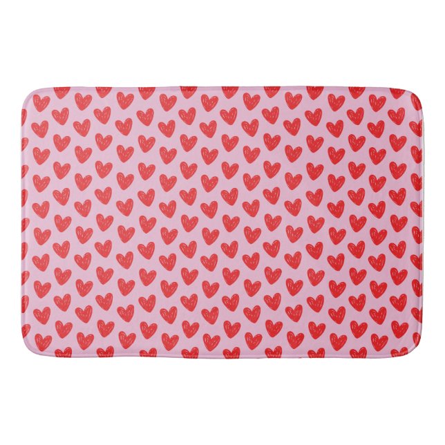 Tapete De Banheiro Red Hand-Drawn Doodle Hearts Pattern on Pastel Pin (Frente)