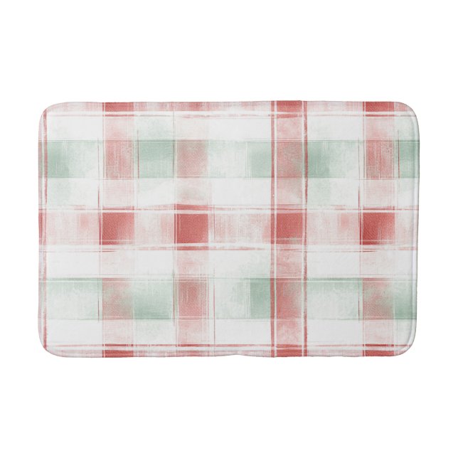 Tapete De Banheiro Red Mint Peppermint Mocha Plaid Stripes Christmas (Frente)