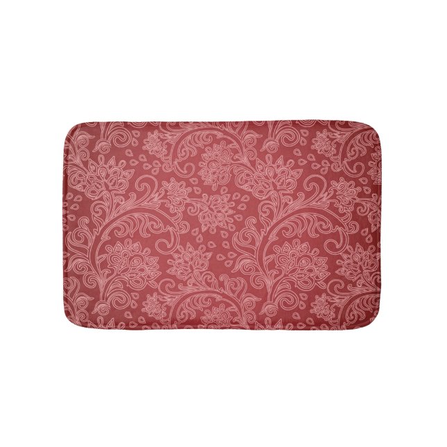 Tapete De Banheiro Red Paisley Damask Designer Floral Classic (frente)