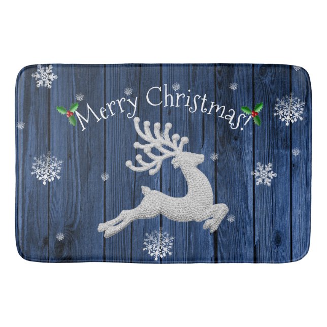 Tapete De Banheiro Reindeer de Natal Russo Azul Bath Mat (Frente)
