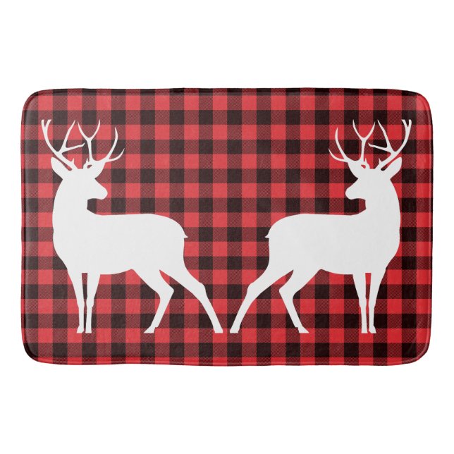 Tapete De Banheiro Reindeer Red & Black Tartan Patteran Xadrez Buffal (Frente)