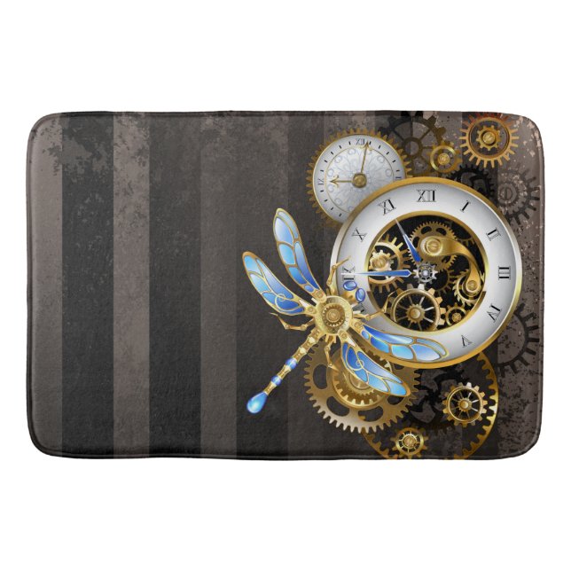 Tapete De Banheiro Relógio Steampunk com Dragonfly Mecânica (Frente)