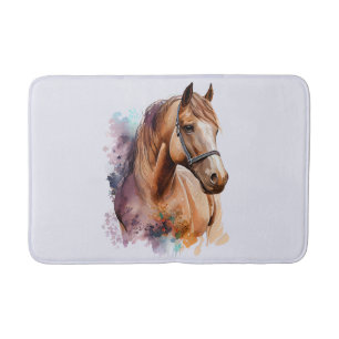 Tapete De Banheiro Retrato de cabeça de cavalo marrom em aquarela