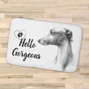 Tapete De Banheiro Retrato de Cachorro italiano Greyhound Olá Texto l