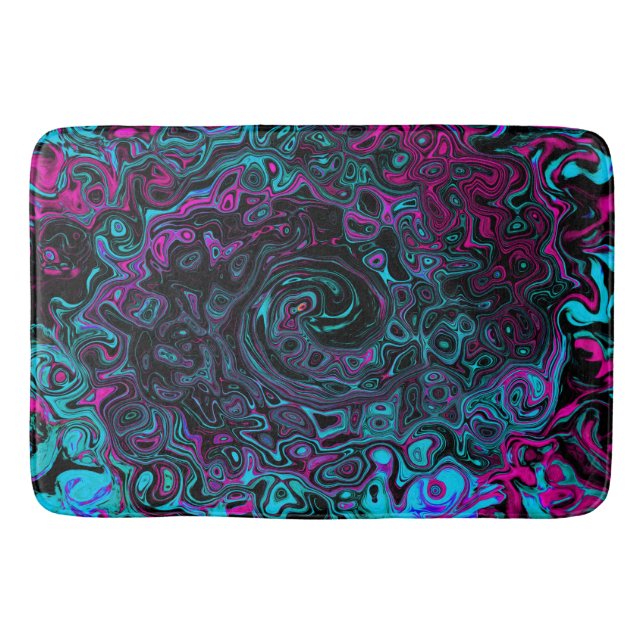 Tapete De Banheiro Retro Aqua Magenta e Abstrato preto (Frente)