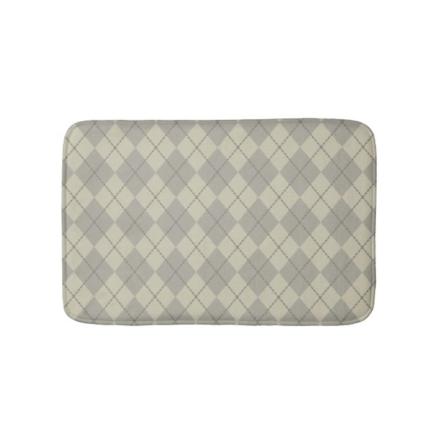 Tapete De Banheiro Retro Cinza Argyle Bathroom Rug Bath Mat (frente)