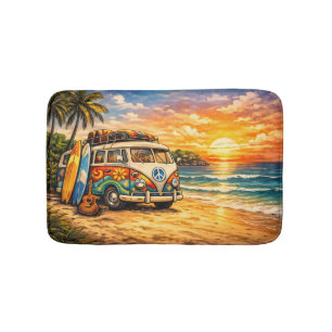 Tapete De Banheiro Retro Ônibus de Praia Hippie dos Anos 60   Pôr do 