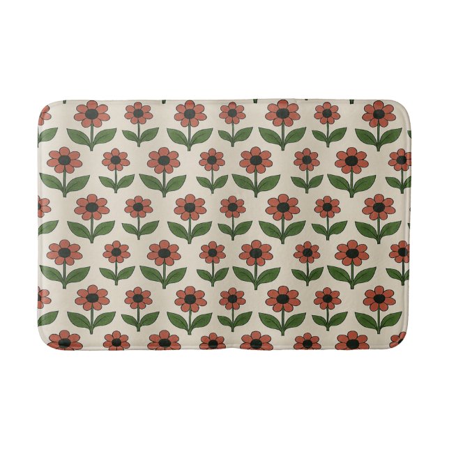 Tapete De Banheiro Retro Red Daisy Pattern Mat (Frente)