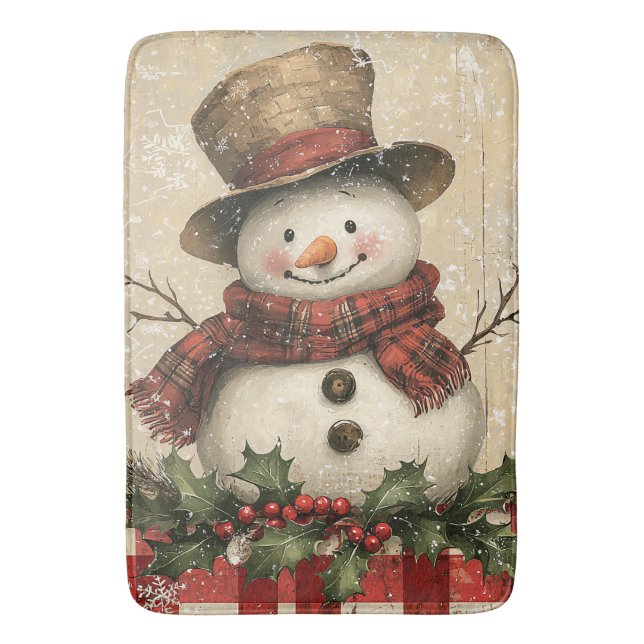 Tapete De Banheiro Retro Snowman Bath Mat (Frente Vertical)