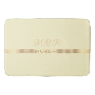 Tapete De Banheiro RICO Dourado Monograma, Fita Dourada, Creme