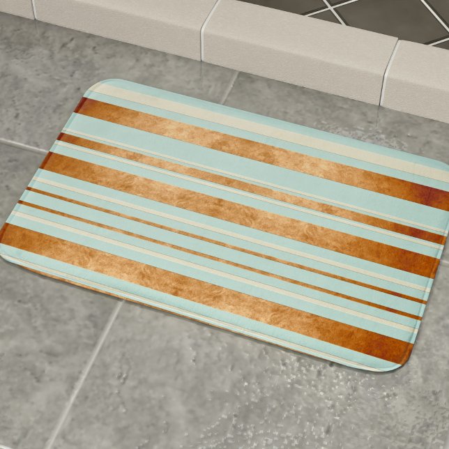 Tapete De Banheiro Robin Egg Blue Faux Cobre Strips Modern Bath Mat (Criador carregado)