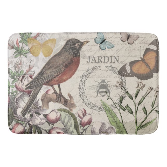 Tapete De Banheiro Robin Elegant Bird Butterfly Arte Francesa (Frente)