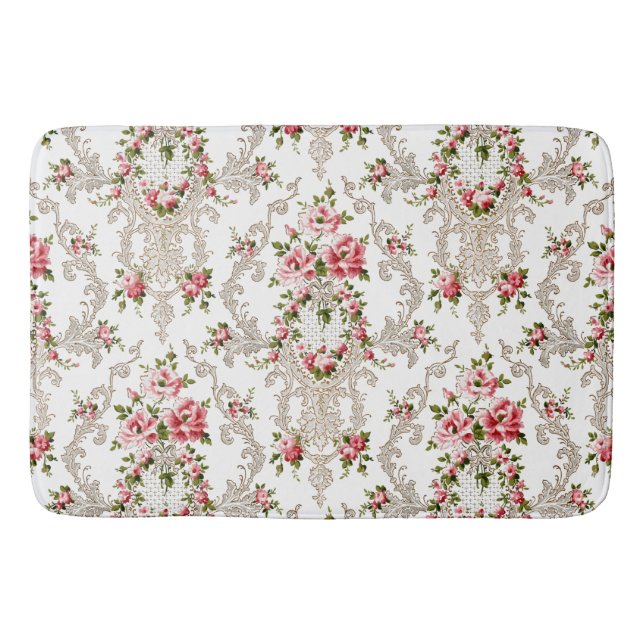 Tapete De Banheiro Rococo Floral Branco Elegante (Frente)