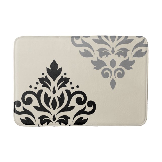 Tapete De Banheiro Rolar Damask Art I Black Cinza Creme (Frente)