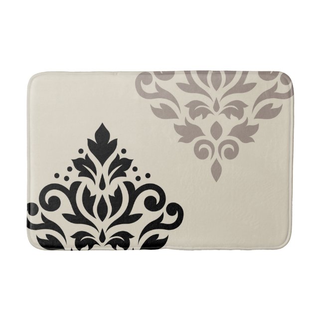 Tapete De Banheiro Rolar Damask Art I Black Taupe Cream (Frente)