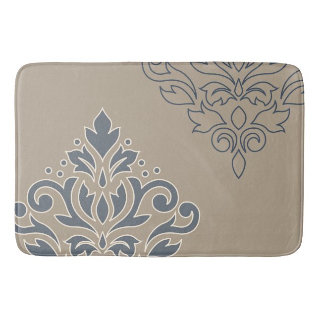 Tapete De Banheiro Rolar Damask Art I (outline) Cream Blues Sand (Frente)