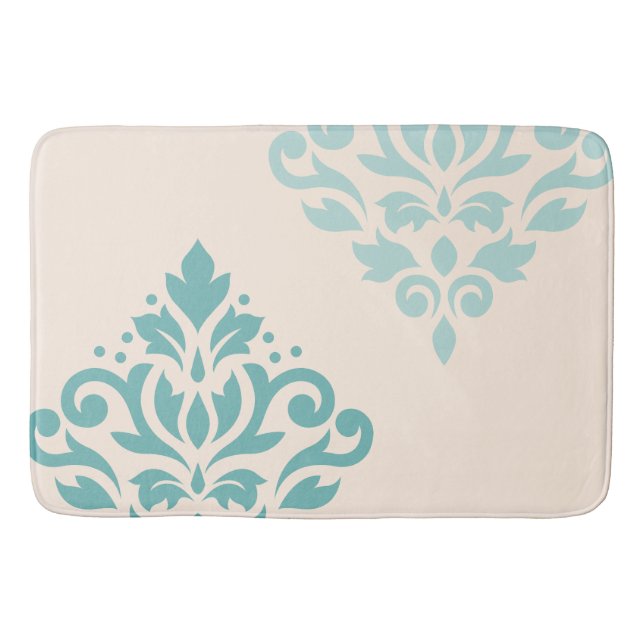 Tapete De Banheiro Rolar Damask Art I Teals on Cream (Frente)