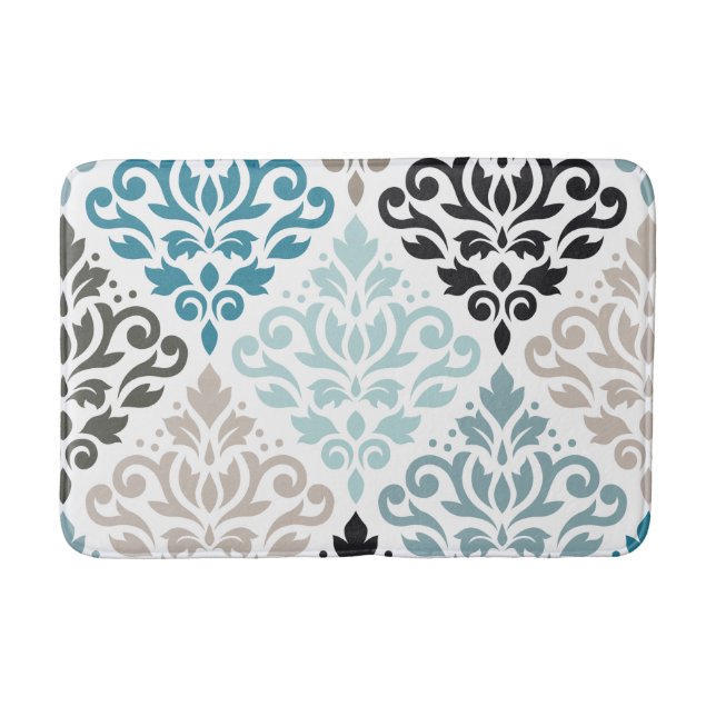 Tapete De Banheiro Rolar Damask Lg Pattern Teals Brown White (Frente)