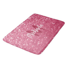 Tapete De Banheiro Rosa claro monograma de rosa com brilho falso