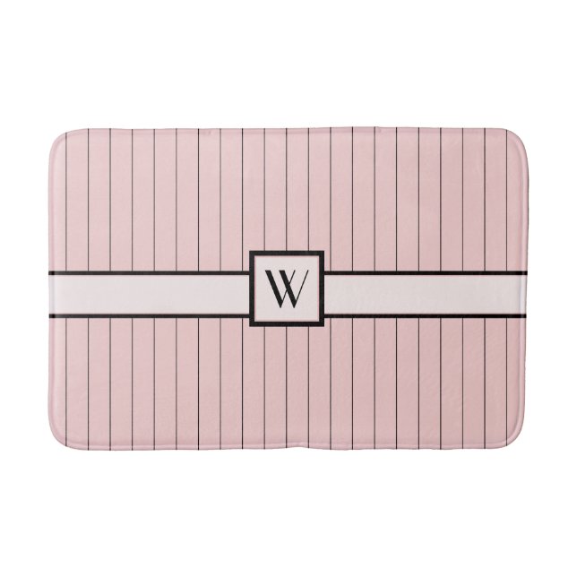 Tapete De Banheiro Rosa com Pinstripes Negra Bath Mat (Frente)