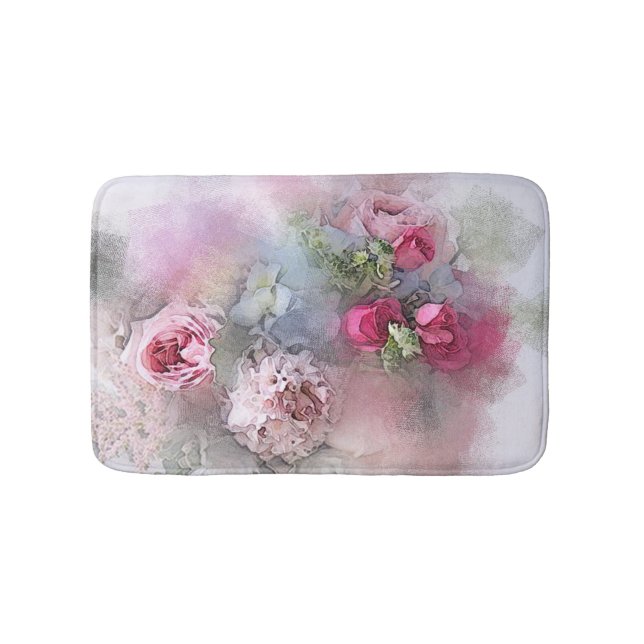 Tapete De Banheiro Rosa de Aquarela Elegante Flores Modelo Floral (frente)