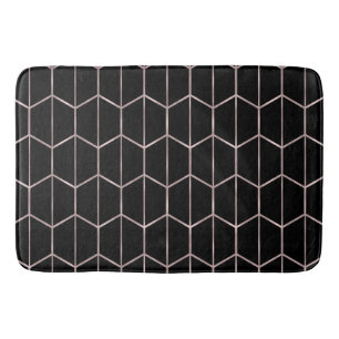Tapete De Banheiro Rosa Dourado e Preto Chic Hexágono Geométrico Glam