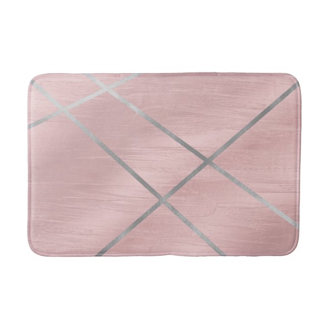 Tapete De Banheiro Rosa Dourado Rosa Corado e Linhas Prateadas (Frente)